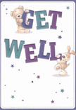 Issuing reassurance and warmth, this cheerful Hornchurch get well card feels like a gentle embrace sent across town-from Ardleigh Green to Upminster. Illustrated with two endearing characters-a cuddly bear and a floppy-eared puppy-each animatedly balancing oversized, colourful letters that spell 'Get Well', the scene bursts with playful optimism. Their fur is rendered with attention to detail, as soft and inviting as the petals on the freshest spring blooms arriving at Hornchurch Flowers. Indigo and teal shades in the bold lettering stand vibrant against a soft, creamy background, filling the composition with lively contrast and hope. Scattered stars in blue and purple hues twinkle across the card, as if scattering magic and encouragement towards someone in recovery. This card's tactile, luminous appeal, much like the comforting presence of flowers on a bedside table, conveys not just a message, but a genuine act of healing and caring-an ideal gesture lovingly delivered to Hornchurch neighbours awaiting brighter days.